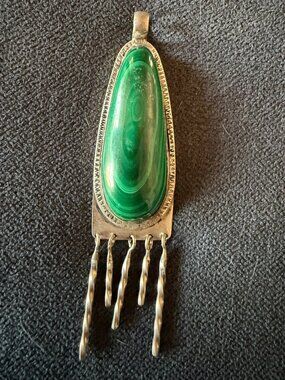 Navajo Native American Malachite Sterling Silver Pendant   Marked H Lyle